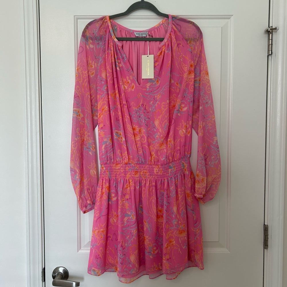 Ramy Brook Pink & Orange Floral Long Sleeve Dress